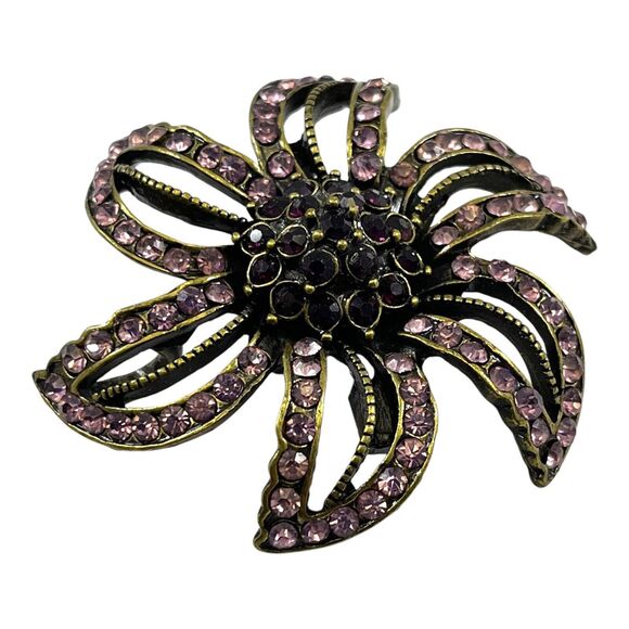 Pink Purple Rhinestone Brooch Pin Flower Shape Large 2" Statement Piece Vintage - Picture 2 of 7